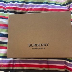 Burberry box with tissue paper and ribbon